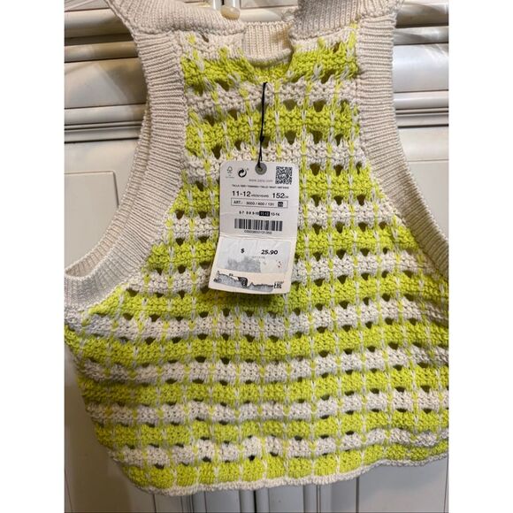 Zara Girls Crochet Open Knit Halter Cropped Top Green Beige Size 11-12 NWT - Picture 2 of 8